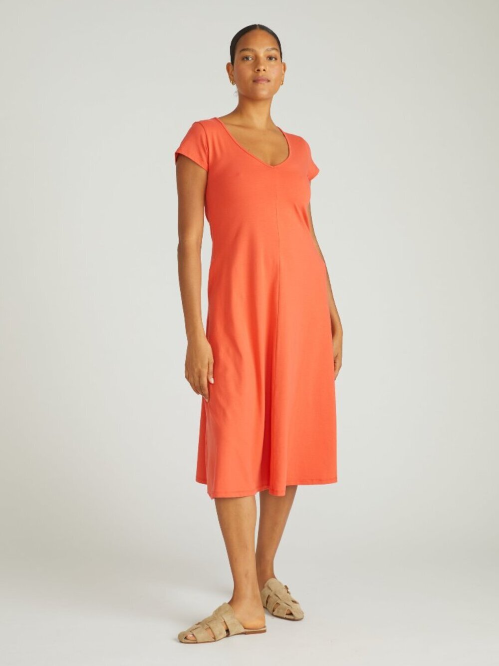 Universal Standard Orange Stretch Danna Jersey Midi Dress Coral Reef sz M(18-20)